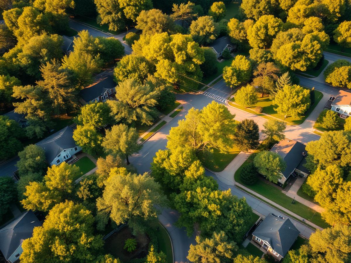 Aerial view of a leafy Atlanta metro suburban neighborhood we serve