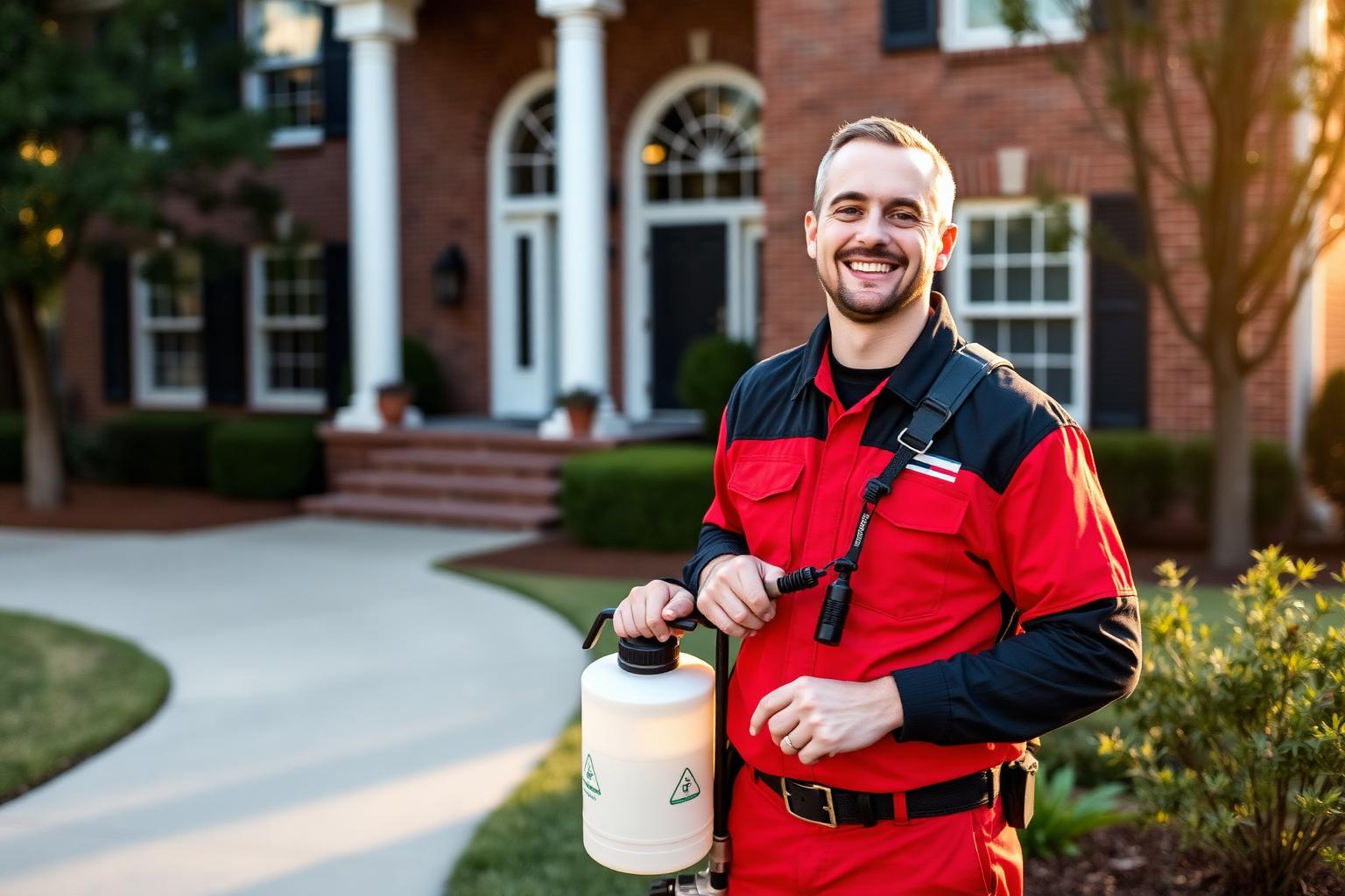 Licensed pest control technician treating an Atlanta home